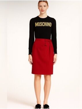 Moschino Cheap and Chic Red Pencil Skirt with Bow Detail